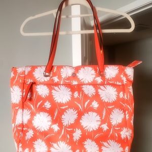Kate Spade Jae Orange White Flowers Large Nylon Tote WKR00459